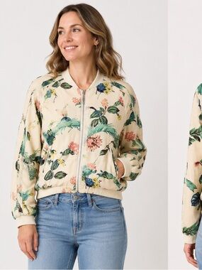 Maison Scotch Acapulco Tropical Floral Bomber Jacket Petite XS
